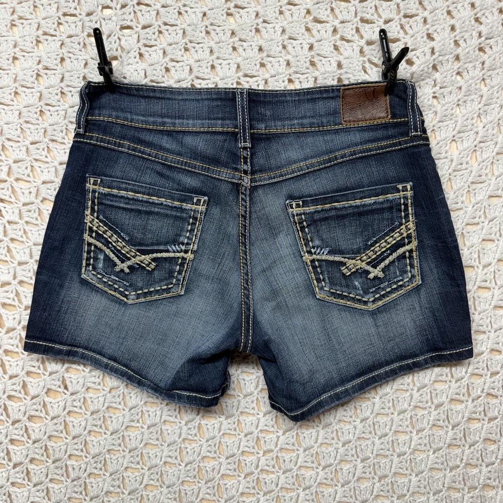 BKE Culture Denim Shorts Women Size 28 Blue Embroidery Pockets Casual Activewear
